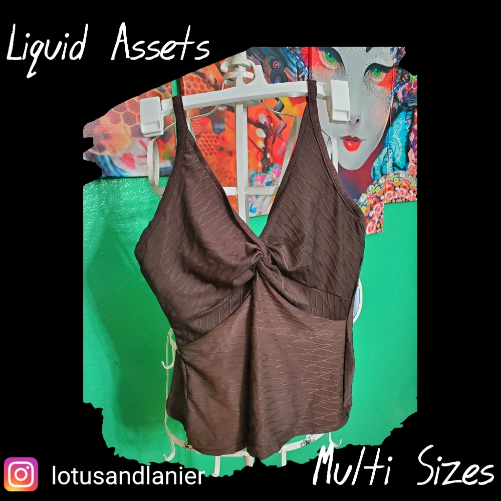Liquid Assets Textured Knotted Brown Tankini Multi Sizes